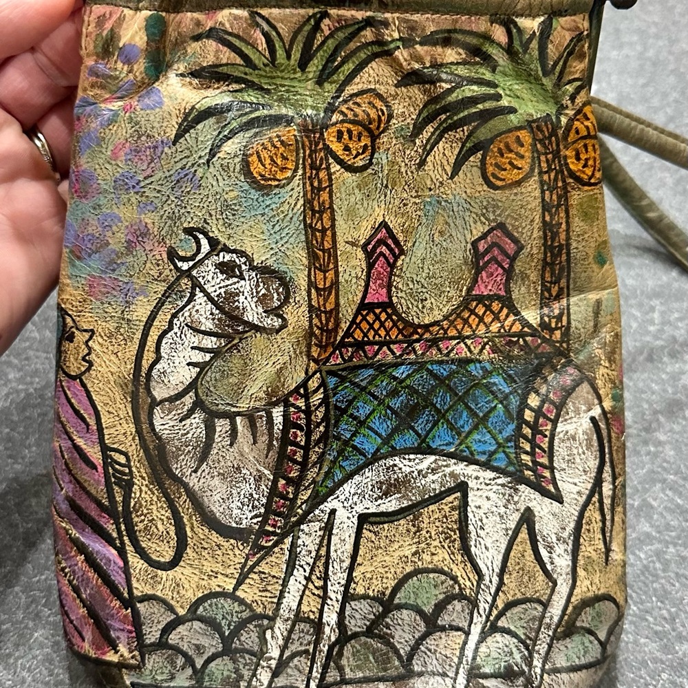 Jane Yoo hand painted leather Camel Print Crossbody Bag